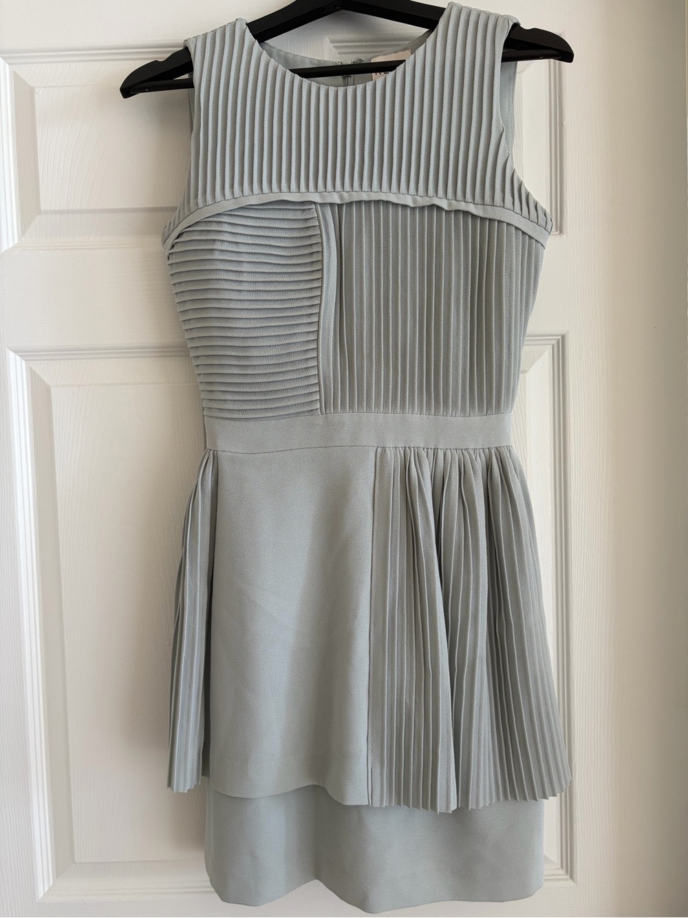 Reiss Light Blue Pleated Ribbed Mini Dress, Size 2